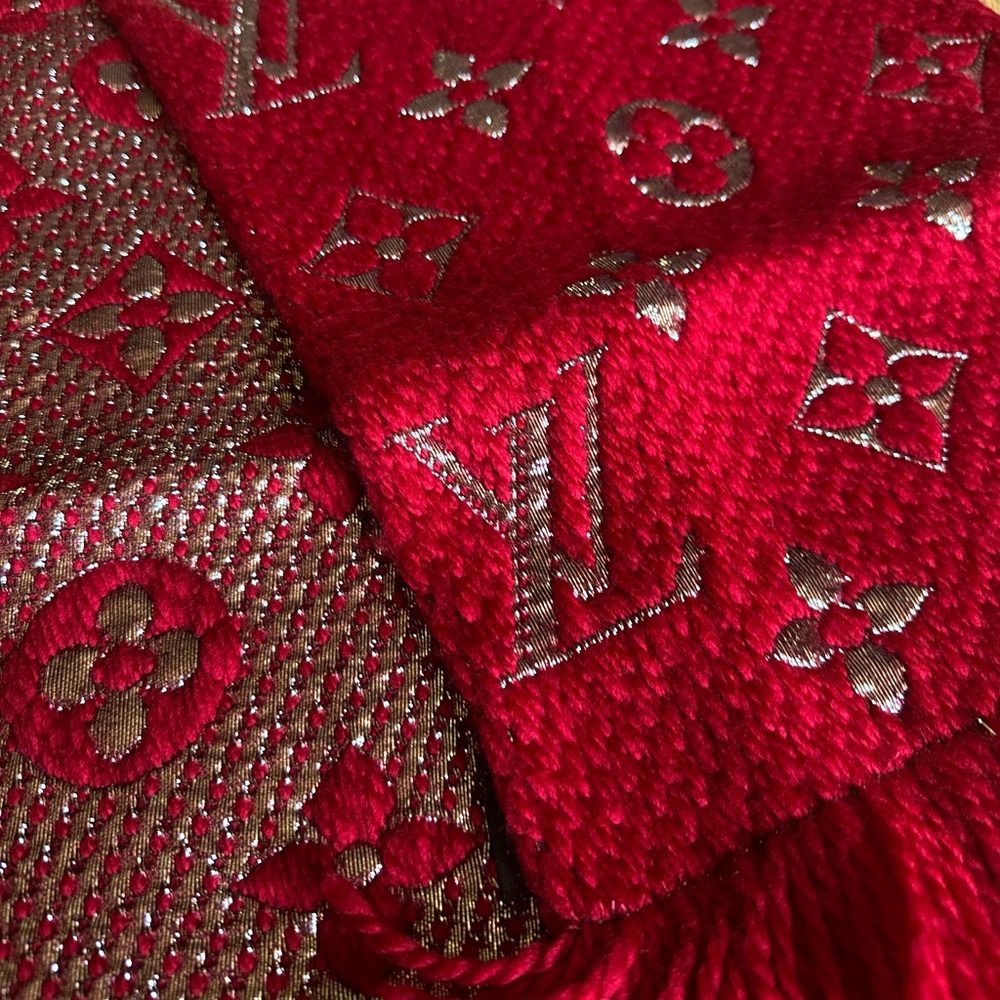 Louis Vuitton wool/silk scarf (maroon & silver)